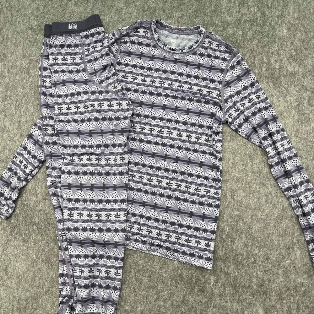 REI Co-op Kids Base Layer Set Large Grey Geometric Print